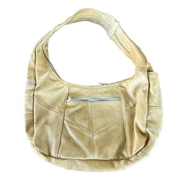 VTG Leather Patchwork Hobo Shoulder Bag Banana Multi-Compartmental Mexico GUC - Picture 7 of 16